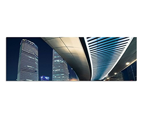 Augenblicke Wandbilder Leinwandbild als Panorama in 150x50cm Shanghai Brücke Straße Lichter Nacht