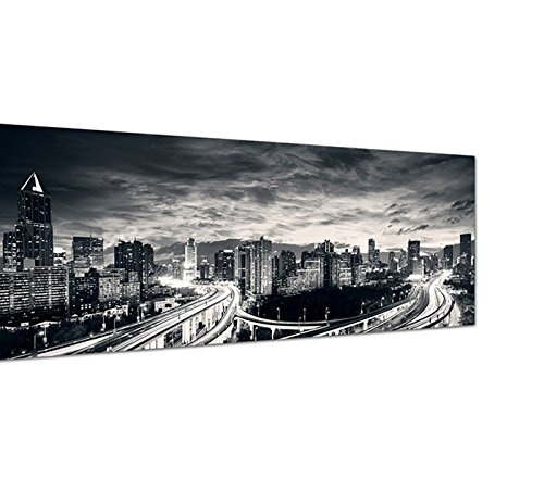 Augenblicke Wandbilder Leinwandbild als Panorama in 150x50cm Shanghai Wolkenkratzer Straße Nacht Lichter