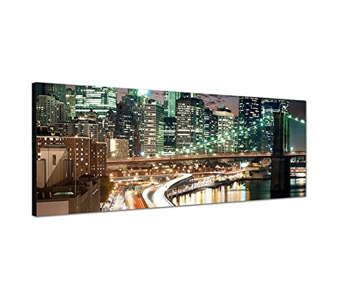 Augenblicke Wandbilder Leinwandbild als Panorama in 150x50cm New York Gebäude Straße Lichter Nacht