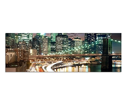 Augenblicke Wandbilder Leinwandbild als Panorama in 150x50cm New York Gebäude Straße Lichter Nacht