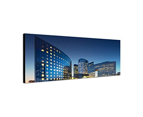 Augenblicke Wandbilder Leinwandbild als Panorama in 150x50cm Stadt Hochhäuser Nacht Straße Lichtspuren