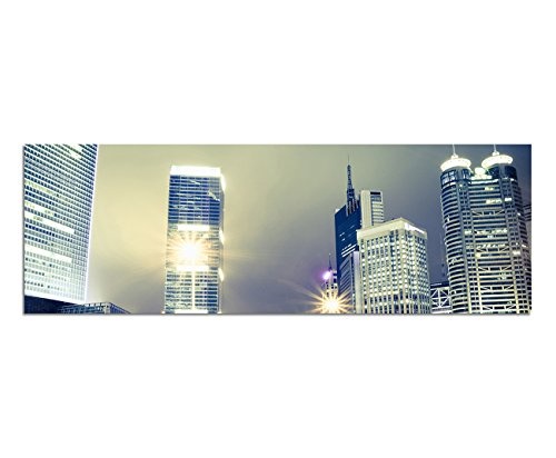 Augenblicke Wandbilder Leinwandbild als Panorama in 150x50cm Shanghai Hochhäuser Nacht Lichter