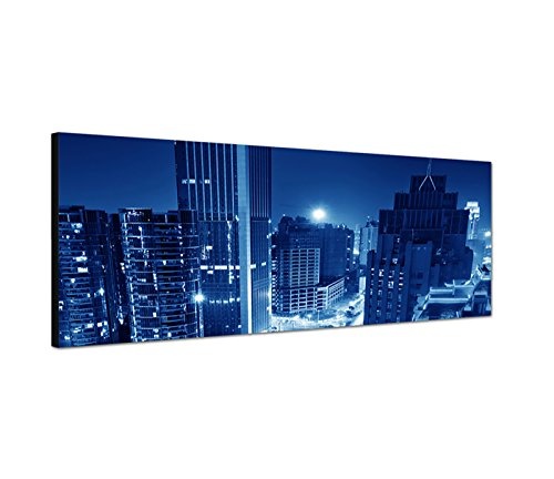 Augenblicke Wandbilder Leinwandbild als Panorama in 150x50cm Stadt Hochhäuser Straße Nacht Lichter