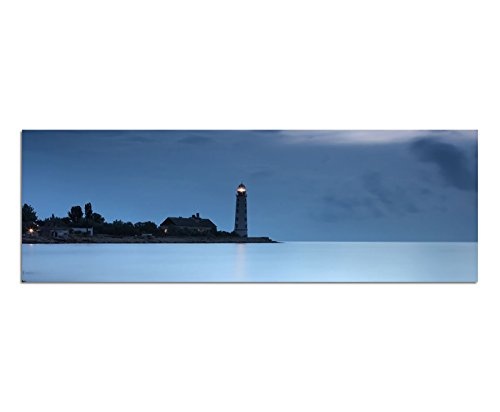 Augenblicke Wandbilder Leinwandbild als Panorama in 150x50cm Meer Leuchtturm Nacht Nebel Steine Felsen