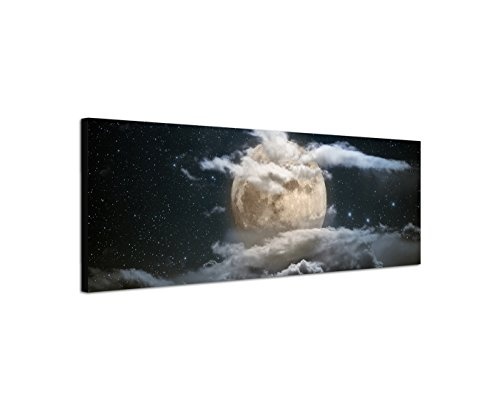 Augenblicke Wandbilder Leinwandbild als Panorama in 150x50cm Vollmond Wolken Himmel Sterne Nacht