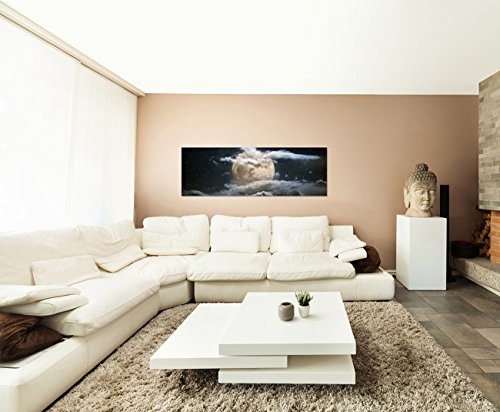 Augenblicke Wandbilder Leinwandbild als Panorama in 150x50cm Vollmond Wolken Himmel Sterne Nacht