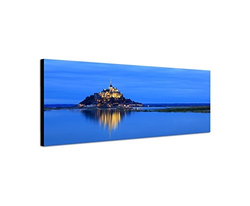 Augenblicke Wandbilder Leinwandbild als Panorama in 150x50cm Mont-Saint-Michel Wasser Nacht