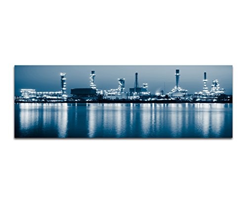 Augenblicke Wandbilder Leinwandbild als Panorama in 150x50cm Bangkok Ölraffinerie Nacht Lichter Wasser