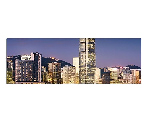Augenblicke Wandbilder Leinwandbild als Panorama in 150x50cm Hongkong Gebäude modern Nacht Lichter