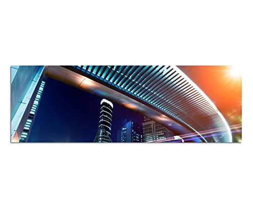Augenblicke Wandbilder Leinwandbild als Panorama in 150x50cm Shanghai Straße Brücke Lichter Nacht