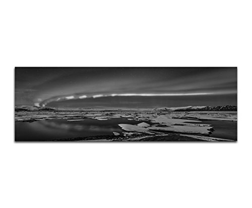 Augenblicke Wandbilder Keilrahmenbild Panoramabild SCHWARZ/Weiss 150x50cm Island Eis Nordlichter Nacht