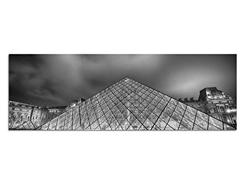 Augenblicke Wandbilder Keilrahmenbild Panoramabild SCHWARZ/Weiss 150x50cm Paris Louvre Wasser Reflexion Nacht