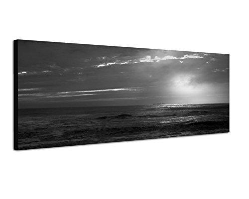 Augenblicke Wandbilder Keilrahmenbild Panoramabild SCHWARZ/Weiss 150x50cm Meer Schiff Wolken Nacht Mondlicht