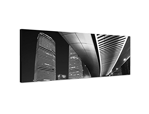 Augenblicke Wandbilder Keilrahmenbild Panoramabild SCHWARZ/Weiss 150x50cm Shanghai Brücke Straße Lichter Nacht