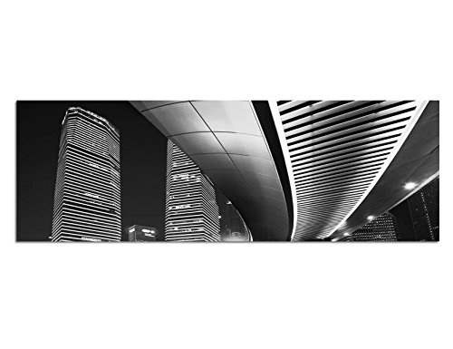 Augenblicke Wandbilder Keilrahmenbild Panoramabild SCHWARZ/Weiss 150x50cm Shanghai Brücke Straße Lichter Nacht