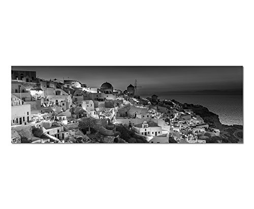 Augenblicke Wandbilder Keilrahmenbild Panoramabild SCHWARZ/Weiss 150x50cm Griechenland Santorini Vollmond Meer Nacht