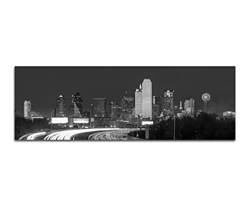 Augenblicke Wandbilder Keilrahmenbild Panoramabild SCHWARZ/Weiss 150x50cm Texas Skyline Straße Lichtspuren Nacht