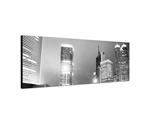 Augenblicke Wandbilder Keilrahmenbild Panoramabild SCHWARZ/Weiss 150x50cm Shanghai Hochhäuser Nacht Lichter
