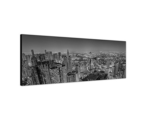 Augenblicke Wandbilder Keilrahmenbild Panoramabild SCHWARZ/Weiss 150x50cm Großstadt Hochhäuser Nacht Lichter