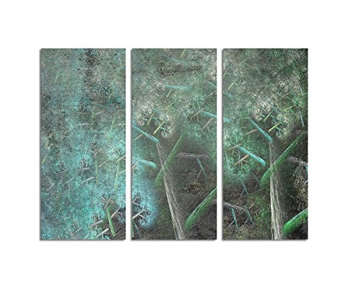 Geliehener Sinn - Abstrakt481_3x90x40cm Leinwandbild grau grün blau schlicht XXL fertig auf Keilrahmen dreiteiliges Wandbild Tryptichon