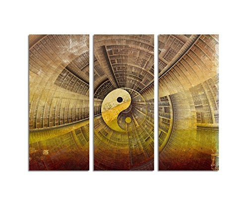 Kunstdruck Feng shui Abstrakt430_3x90x40cm braun gelbes Leinwandbild XXL fertig auf Keilrahmen dreiteiliges Wandbild Tryptichon