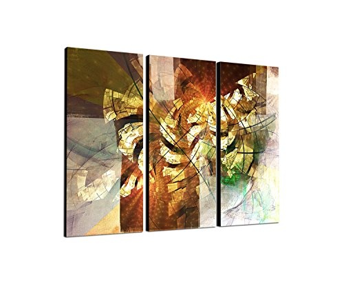 Kunstdruck Abstrakt408_3x90x40cm - Leinwandbild Herbstfarben - Abstrakter Wirbelsturm - XXL fertig auf Keilrahmen dreiteiliges Wandbild Tryptichon