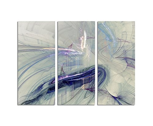 Erlogener Moment - Kunstdruck Abstrakt457_3x90x40cm Leinwandbild weiß grau blau XXL fertig auf Keilrahmen dreiteiliges Wandbild Tryptichon