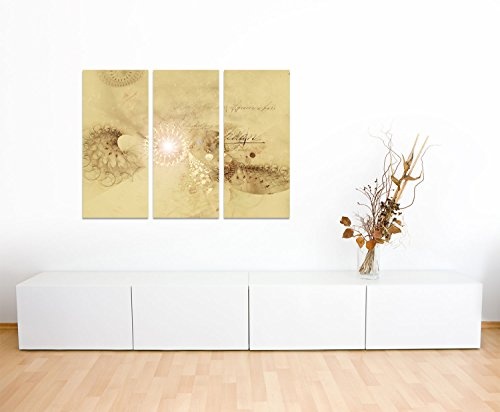 Kunstdruck beige Abstrakt404_3x90x40cm Leinwandbild - schlichte Eleganz - XXL fertig auf Keilrahmen dreiteiliges Wandbild Tryptichon