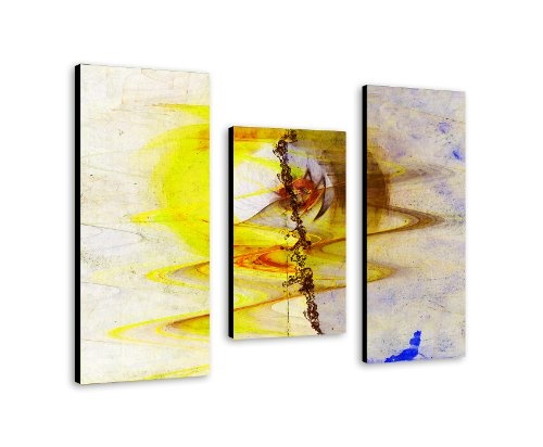 Augenblicke Wandbilder Sonnensturm - 100x70cm 3-teiliges Keilrahmenbild (30x70+30x50+30x70cm) abstraktes Wandbild mehrteiliger Kunstdruck wirkt fast wie ein Gemälde - glatte Oberfläche -Vintage