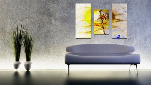 Augenblicke Wandbilder Sonnensturm - 100x70cm 3-teiliges Keilrahmenbild (30x70+30x50+30x70cm) abstraktes Wandbild mehrteiliger Kunstdruck wirkt fast wie ein Gemälde - glatte Oberfläche -Vintage