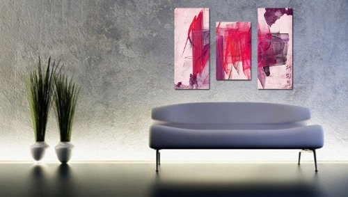 Augenblicke Wandbilder Shades of Red - 100x70cm 3-teiliges Keilrahmenbild (30x70+30x50+30x70cm) abstraktes Wandbild mehrteiliger Kunstdruck wirkt fast wie ein Gemälde - glatte Oberfläche -Vintage