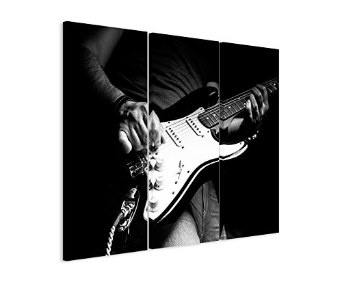 3 teiliges Leinwand-Bild 3x90x40cm (Gesamt 130x90cm) Künstlerische Fotografie - Mann mit E-Gitarre auf Leinwand exklusives Wandbild moderne Fotografie für ihre Wand in vielen Größen