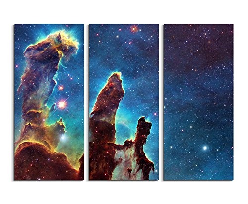 3 teiliges Leinwand-Bild 3x90x40cm (Gesamt 130x90cm) Künstlerische Fotografie - Leuchtende Galaxie auf Leinwand exklusives Wandbild moderne Fotografie für ihre Wand in vielen Größen