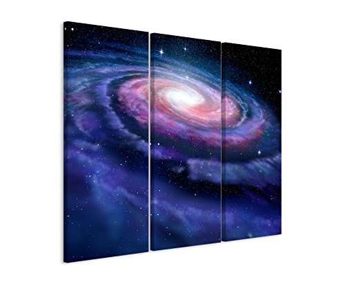 3 teiliges Leinwand-Bild 3x90x40cm (Gesamt 130x90cm) Illustration - Spiralförmige Galaxie auf Leinwand exklusives Wandbild moderne Fotografie für ihre Wand in vielen Größen