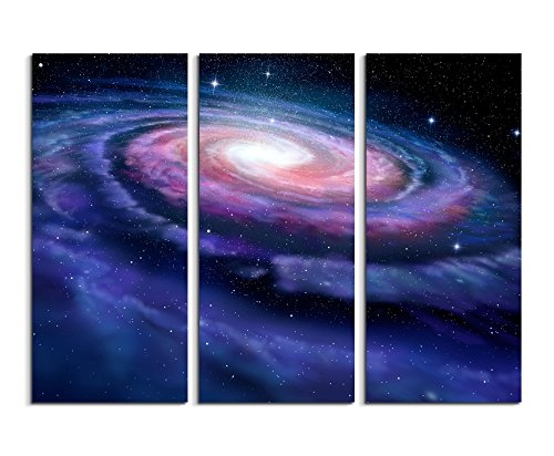 3 teiliges Leinwand-Bild 3x90x40cm (Gesamt 130x90cm) Illustration - Spiralförmige Galaxie auf Leinwand exklusives Wandbild moderne Fotografie für ihre Wand in vielen Größen