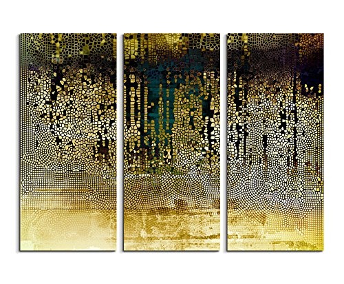 3 teiliges Leinwand-Bild 3x90x40cm (Gesamt 130x90cm) Vintage Mosaik mi Beige, Braun, Blau, Grau, Schwarz und Weiß auf Leinwand exklusives Wandbild moderne Fotografie für ihre Wand in vielen Größen