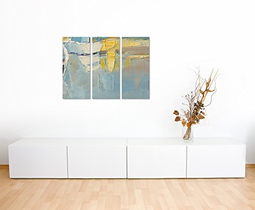 3 teiliges Leinwand-Bild 3x90x40cm (Gesamt 130x90cm) Abstraktes Pastellgemälde auf Leinwand exklusives Wandbild moderne Fotografie für ihre Wand in vielen Größen