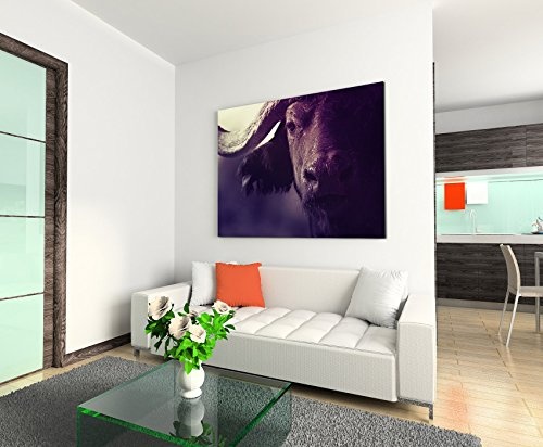 Augenblicke Wandbilder 120x80cm XXL riesige Bilder fertig gerahmt mit Echtholzrahmen in Mauve Portrait Eines Büffels