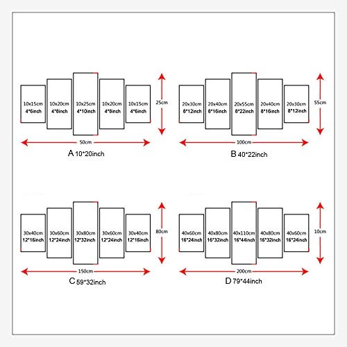 Fengfeng Drucke Gemälde, Leinwand Tiere Bilder Gedruckt Wandkunst Poster 5 Panels Großes Wohnzimmer Wand Wohnkultur, Gestreckt und Gerahmt (79W x 44H),4,C