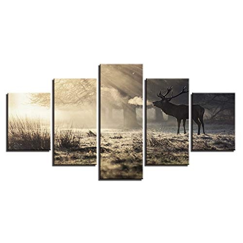 Fengfeng Drucke Gemälde, Leinwand Tiere Bilder Gedruckt Wandkunst Poster 5 Panels Großes Wohnzimmer Wand Wohnkultur, Gestreckt und Gerahmt (79W x 44H),4,C