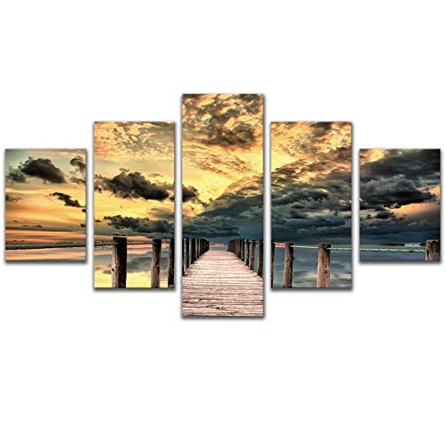 Fengfeng Drucke gemälde, leinwanddruck brücke Bild für Wohnzimmer Dekorationen giclée wandkunst Dekoration Kunstwerk, gerahmt 5 Panel bereit zu hängen (59W x32H),3,C