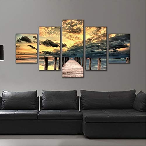 Fengfeng Drucke gemälde, leinwanddruck brücke Bild für Wohnzimmer Dekorationen giclée wandkunst Dekoration Kunstwerk, gerahmt 5 Panel bereit zu hängen (59W x32H),3,C