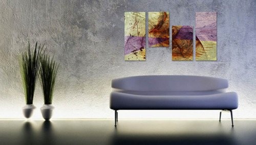 Augenblicke Wandbilder 130x70cm 4 teiliges Keilrahmenbild (50x70+30x50+30x50+30x70cm) abstraktes Wandbild mehrteilig Gemälde-Stil handgemalte Optik Vintage