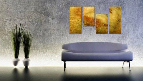 Augenblicke Wandbilder 130x70cm 4 teiliges Keilrahmenbild mit fraktalen Mustern und Formen (30x70+30x50+30x50+30x70cm) abstraktes Wandbild mehrteilig Gemälde-Stil handgemalte Optik Vintage