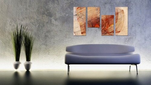 Augenblicke Wandbilder 130x70cm 4 teiliges Keilrahmenbild schlicht und dezent (30x70+30x50+30x50+30x70cm) abstraktes Wandbild mehrteilig Gemälde-Stil handgemalte Optik Vintage