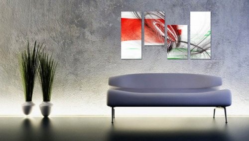Augenblicke Wandbilder PEPPIG - 130x70cm 4 teiliges Keilrahmenbild (30x70+30x50+30x50+30x70cm) abstraktes Wandbild mehrteilig Gemälde-Stil handgemalte Optik Vintage