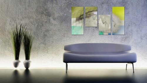 Augenblicke Wandbilder Augenschmaus. 130x70cm 4 teiliges Keilrahmenbild (30x70+30x50+30x50+30x70cm) abstraktes Wandbild mehrteilig Gemälde-Stil handgemalte Optik Vintage