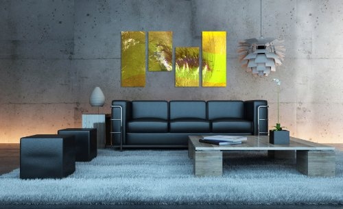 Augenblicke Wandbilder Neonfarben - 130x70cm 4 teiliges Keilrahmenbild (30x70+30x50+30x50+30x70cm) abstraktes Wandbild mehrteilig Gemälde-Stil handgemalte Optik Vintage