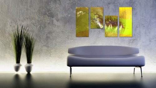 Augenblicke Wandbilder Neonfarben - 130x70cm 4 teiliges Keilrahmenbild (30x70+30x50+30x50+30x70cm) abstraktes Wandbild mehrteilig Gemälde-Stil handgemalte Optik Vintage