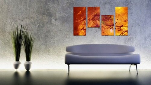 Augenblicke Wandbilder Feurig 130x70cm 4 teiliges Keilrahmenbild (50x70+30x50+30x50+30x70cm) abstraktes Wandbild mehrteilig Gemälde-Stil handgemalte Optik Vintage